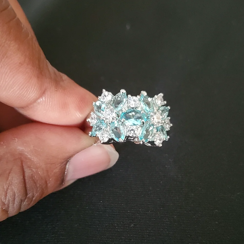 FREE Beautiful 925 Sterling Silver Sapphire & White Topaz Gemstones Ring - Picture 4 of 12